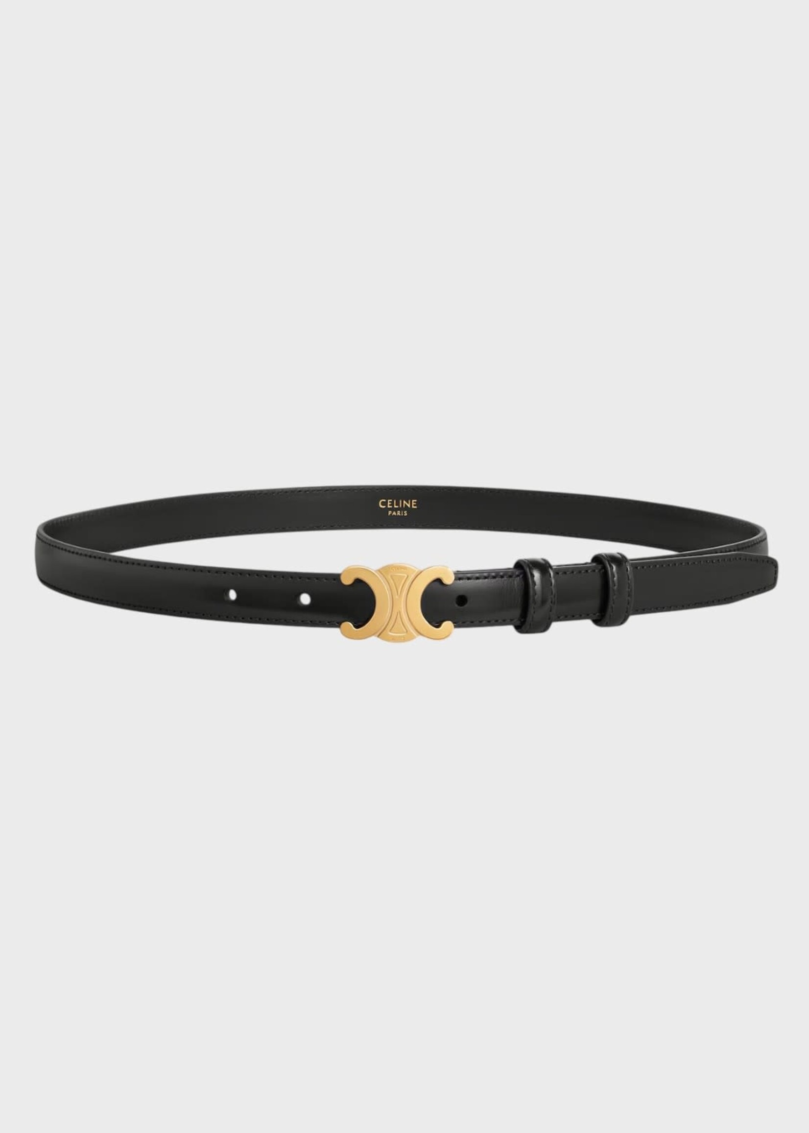 Celine Celine Belt, Black, Triomphe Taurillon Leather Small 18Mm In Black