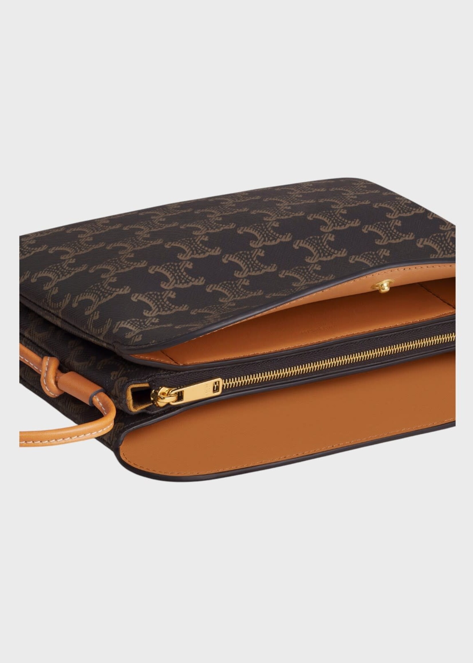 Celine Celine Bag, Brown, Trio Flap Triomphe Canvas In Miel