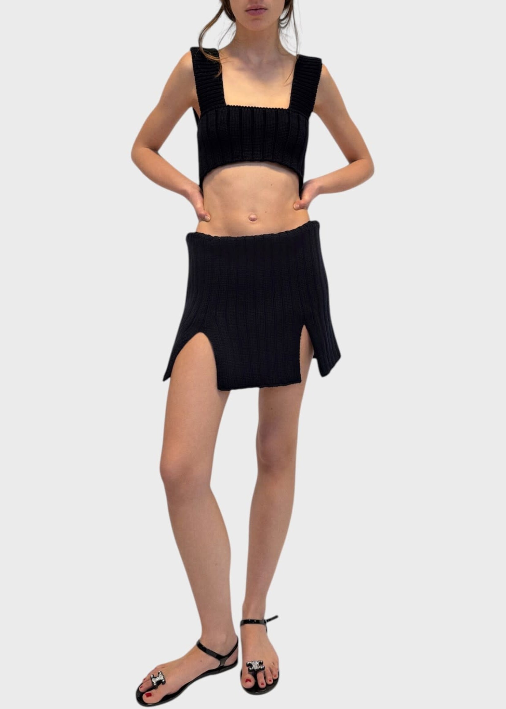 Celine Celine Skirt, Navy, Ribbed Wool Mini Skirt In Navy