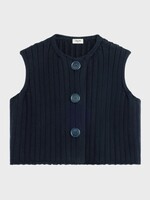 Celine Celine Knitwear, Navy, Wool Crew Neck Short Ribbed Cardigan Vest In Navy