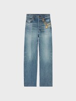 Celine Celine Jeans, Blue, Rigid Cotton High Waist Boyfriend Denim Pants in Vivienne Glass