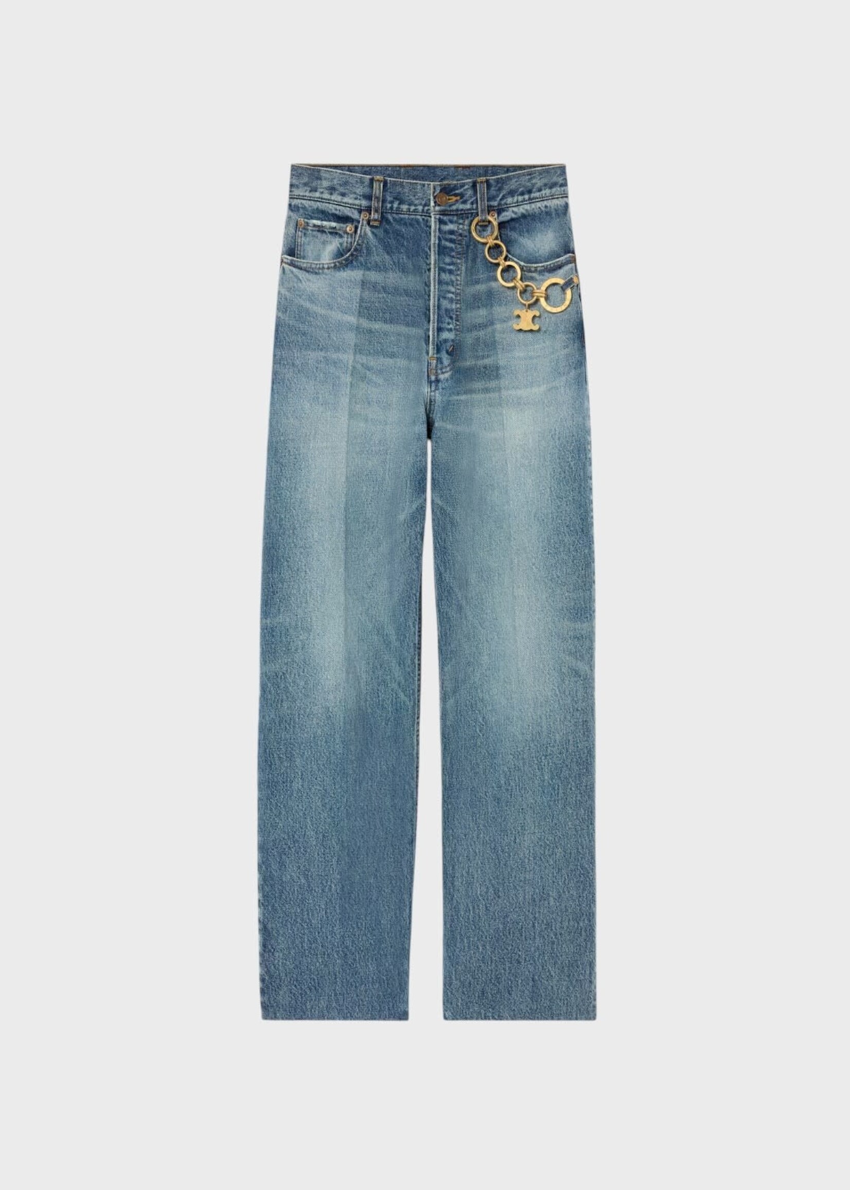 Celine Celine Jeans, Blue, Rigid Cotton High Waist Boyfriend Denim Pants in Vivienne Glass
