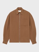 Celine Celine Jacket, Brown, Silk Loose Fit Zipped Overshirt In Noix w/ Chest Pocket