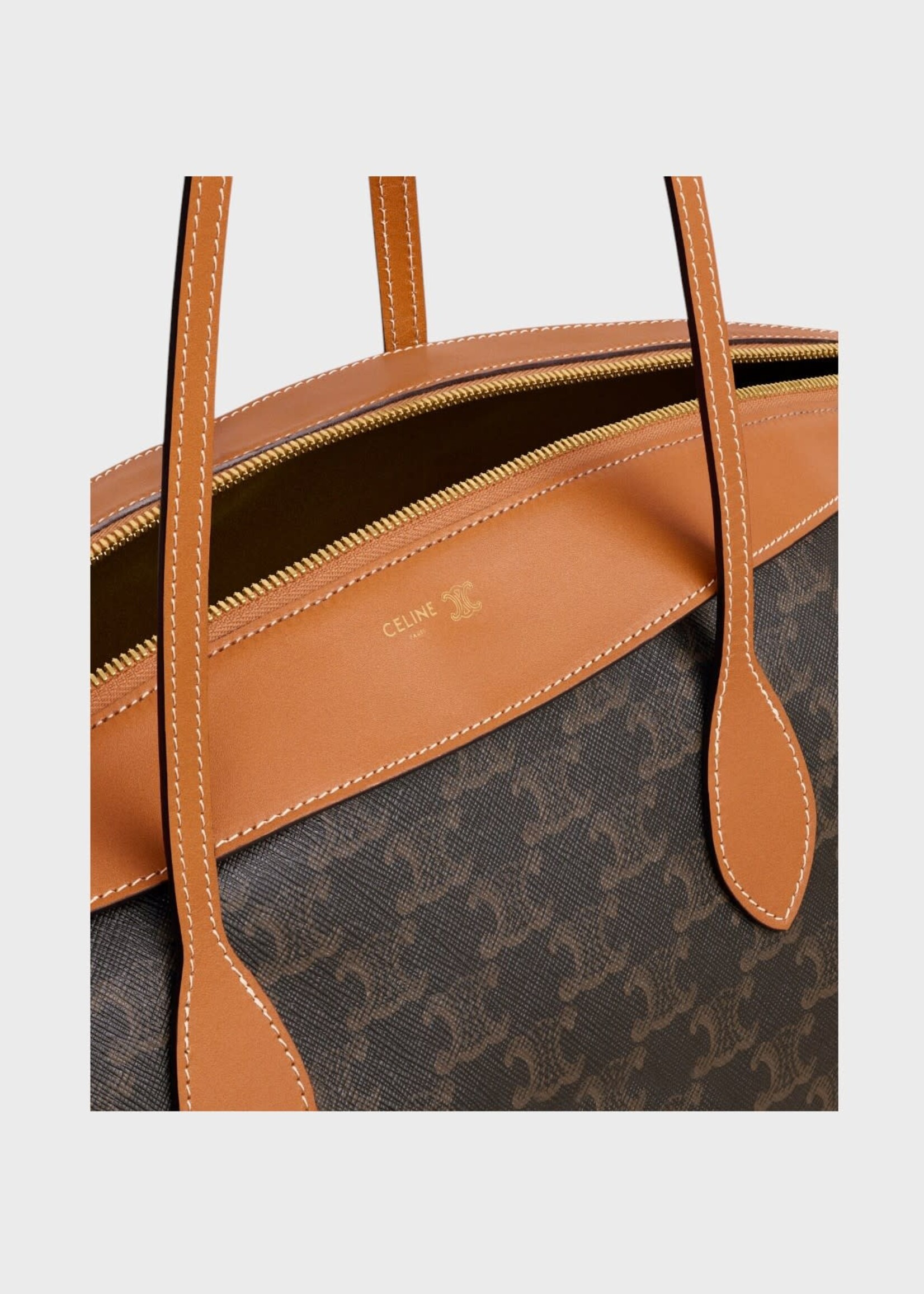 Celine Celine Bag, Brown, Triomphe Canvas & Calfskin Large Duffle Bag In Miel