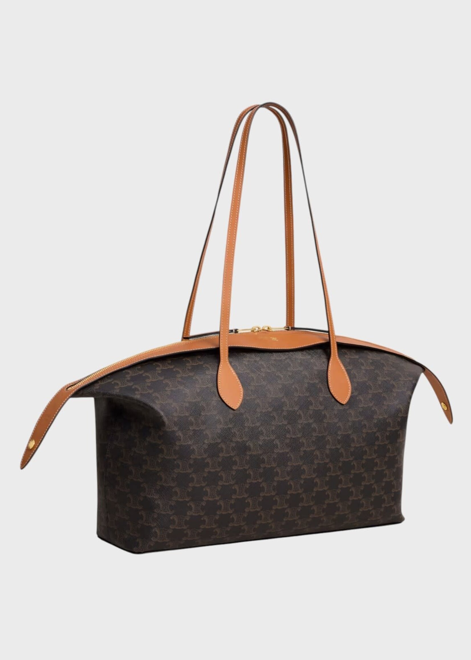 Celine Celine Bag, Brown, Triomphe Canvas & Calfskin Large Duffle Bag In Miel
