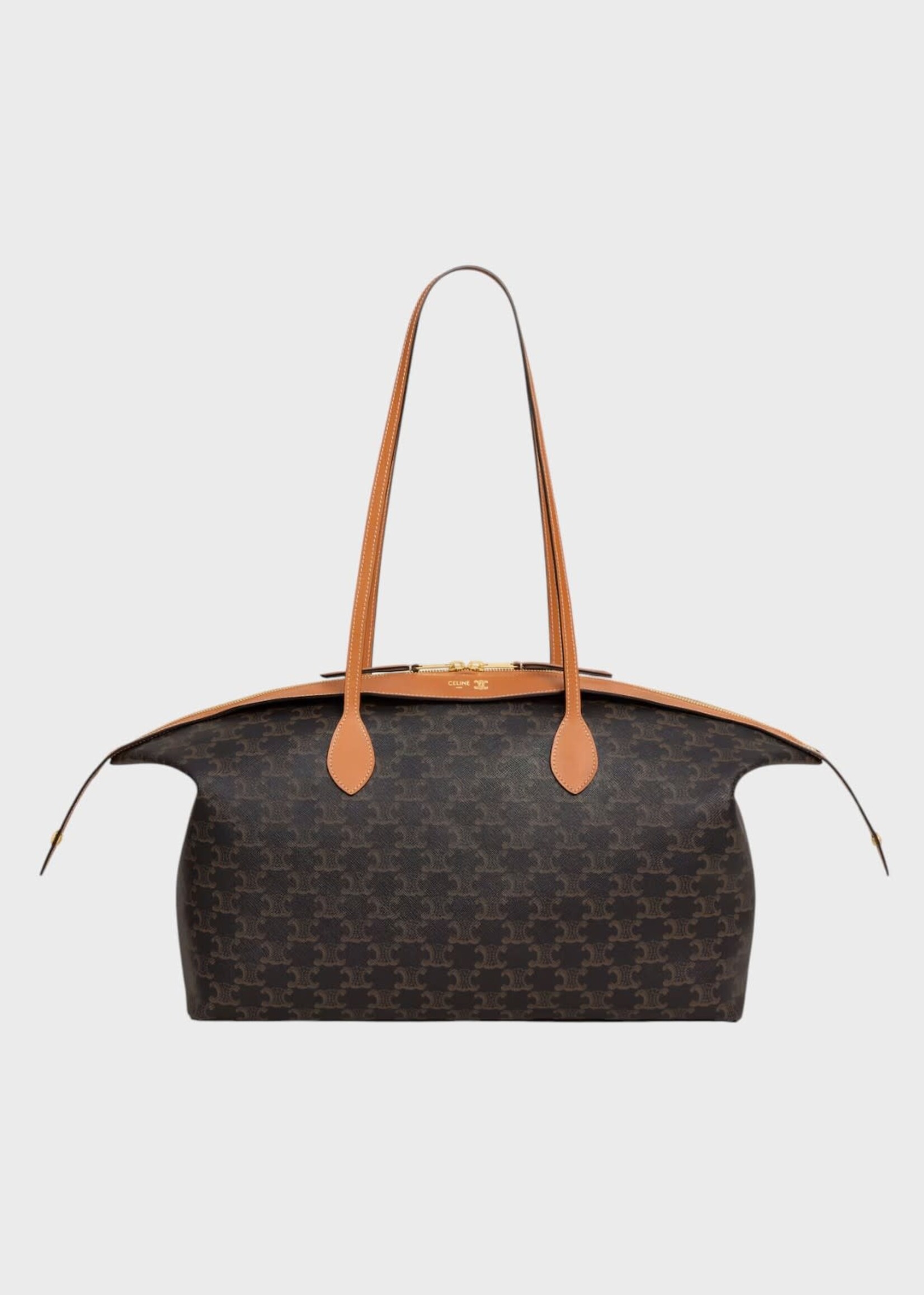 Celine Celine Bag, Brown, Triomphe Canvas & Calfskin Large Duffle Bag In Miel