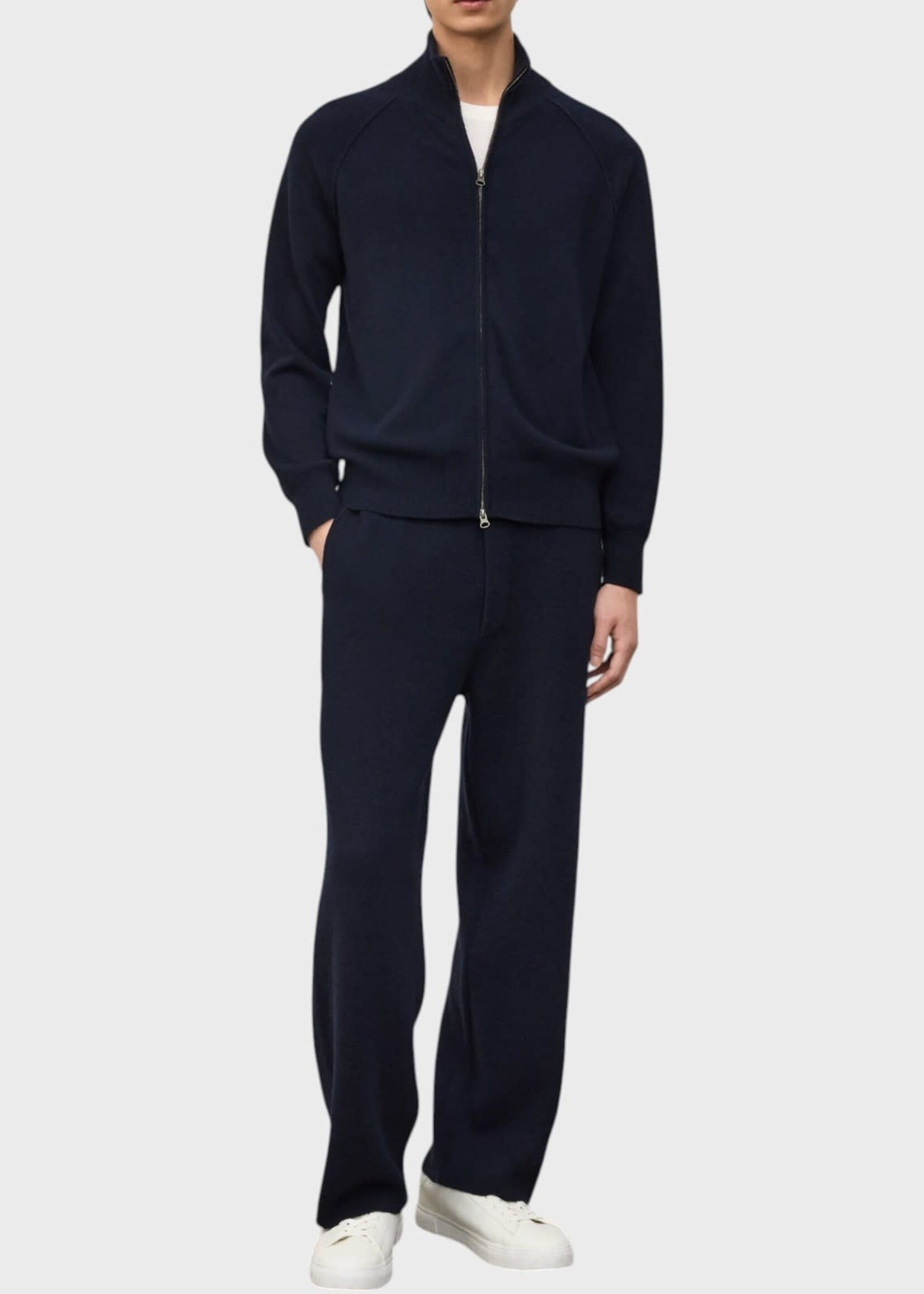 Lisa Yang Lisa Yang Knitwear, Navy, Bran Cashmere High Neck Zip Cardigan in Deep Navy