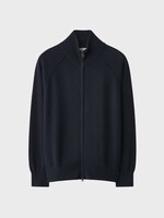 Lisa Yang Lisa Yang Knitwear, Navy, Bran Cashmere High Neck Zip Cardigan in Deep Navy