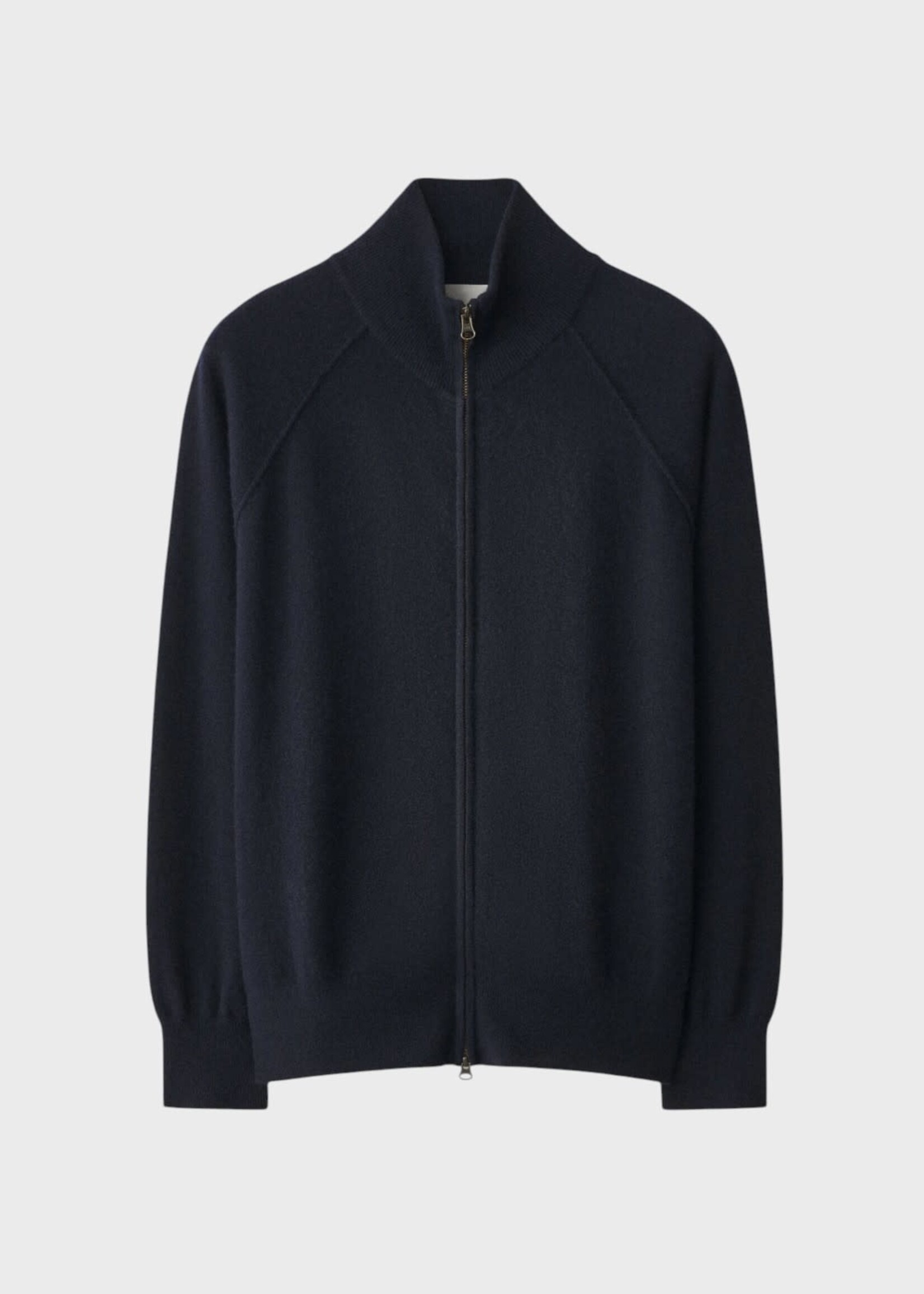 Lisa Yang Lisa Yang Knitwear, Navy, Bran Cashmere High Neck Zip Cardigan in Deep Navy