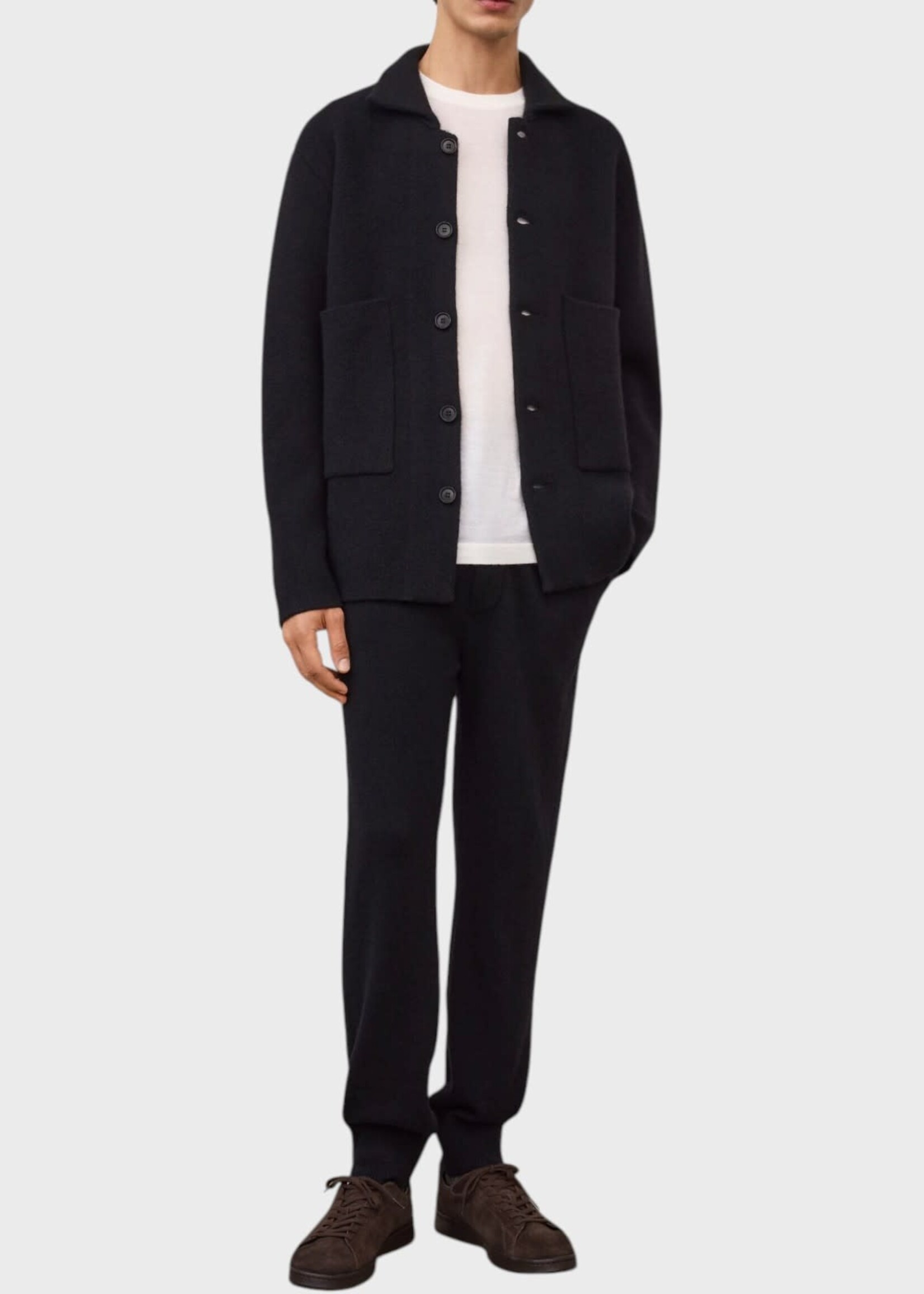 Lisa Yang Lisa Yang Knitwear, Black, Louis Cashmere Collared Cardigan Jacket in Black w/ Patch Pockets