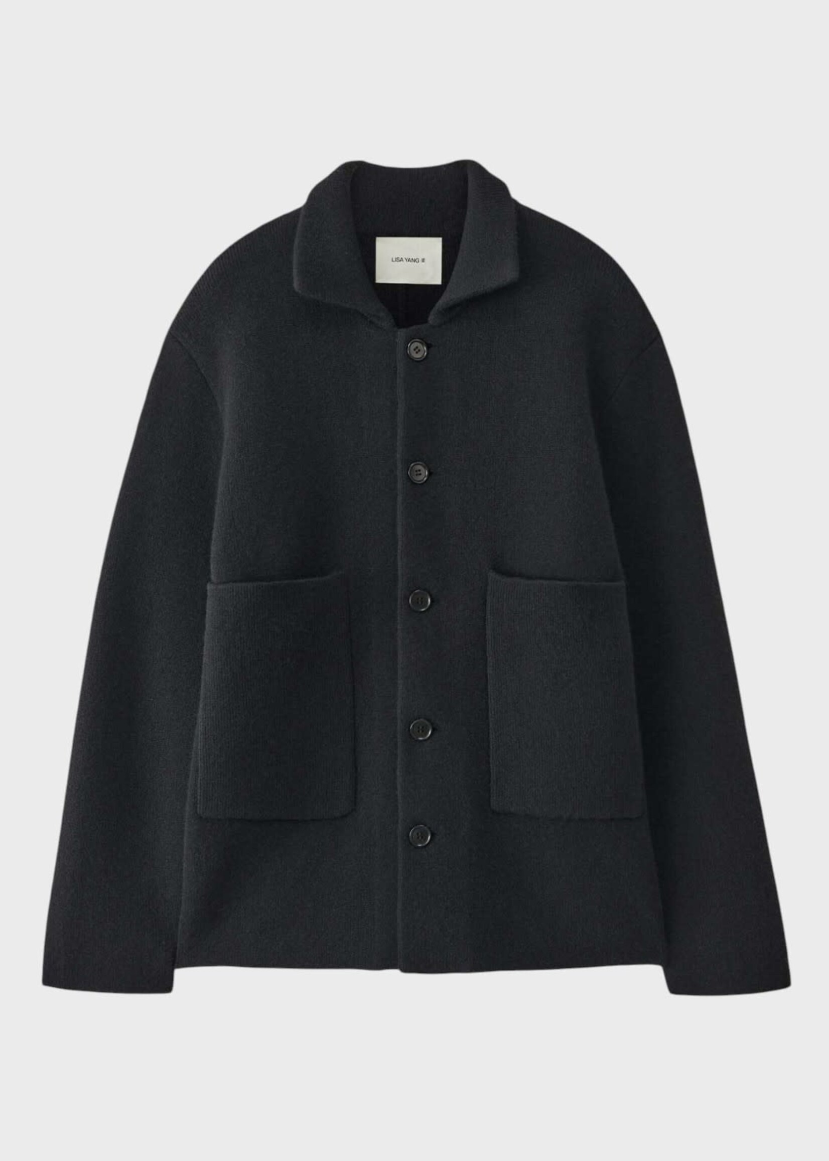 Lisa Yang Lisa Yang Knitwear, Black, Louis Cashmere Collared Cardigan Jacket in Black w/ Patch Pockets
