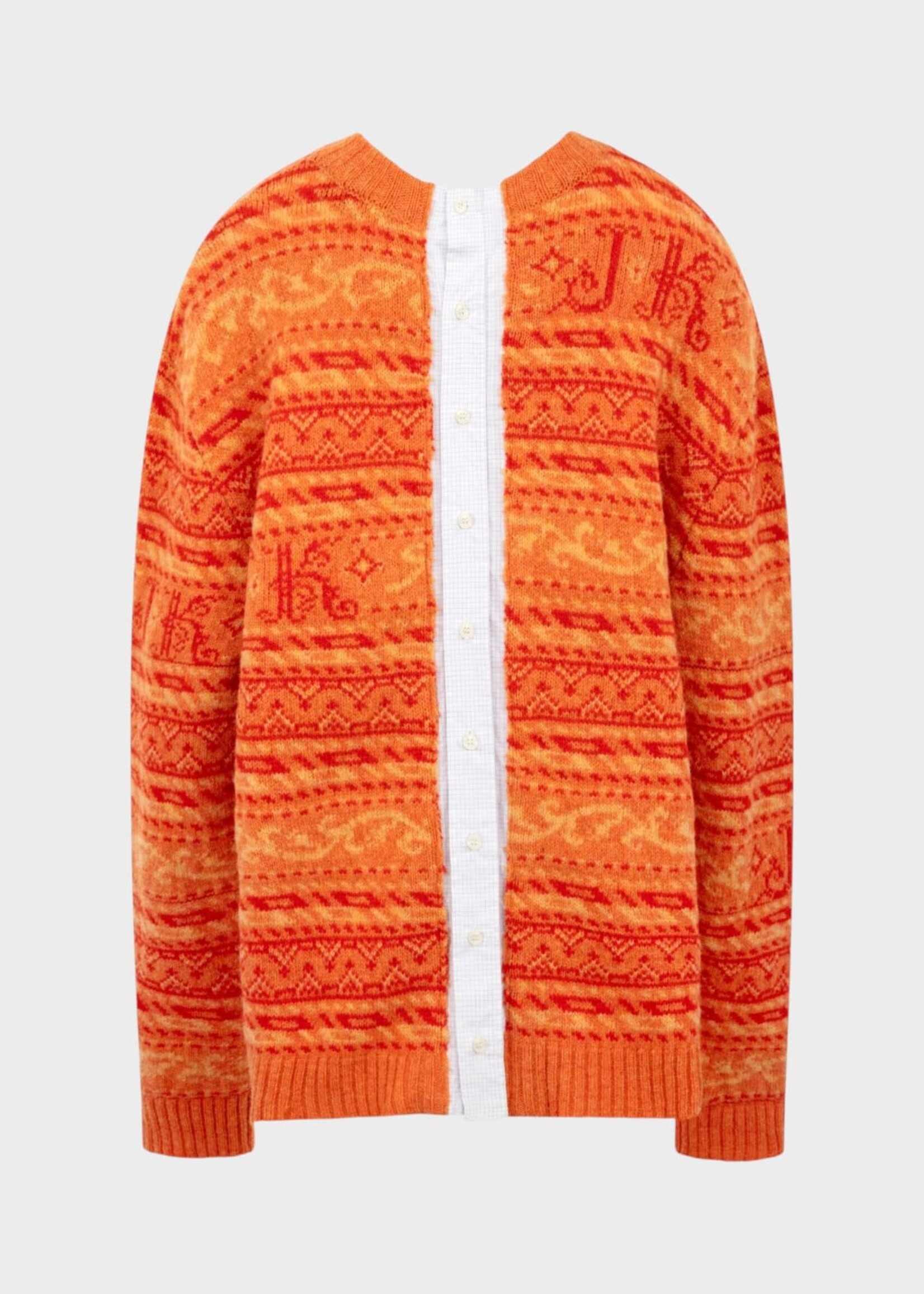 Julie Kegels Julie Kegels Knitwear, Orange, Kair Wool V-Neck Jumper In Orange w/ All-Over Geometric Pattern