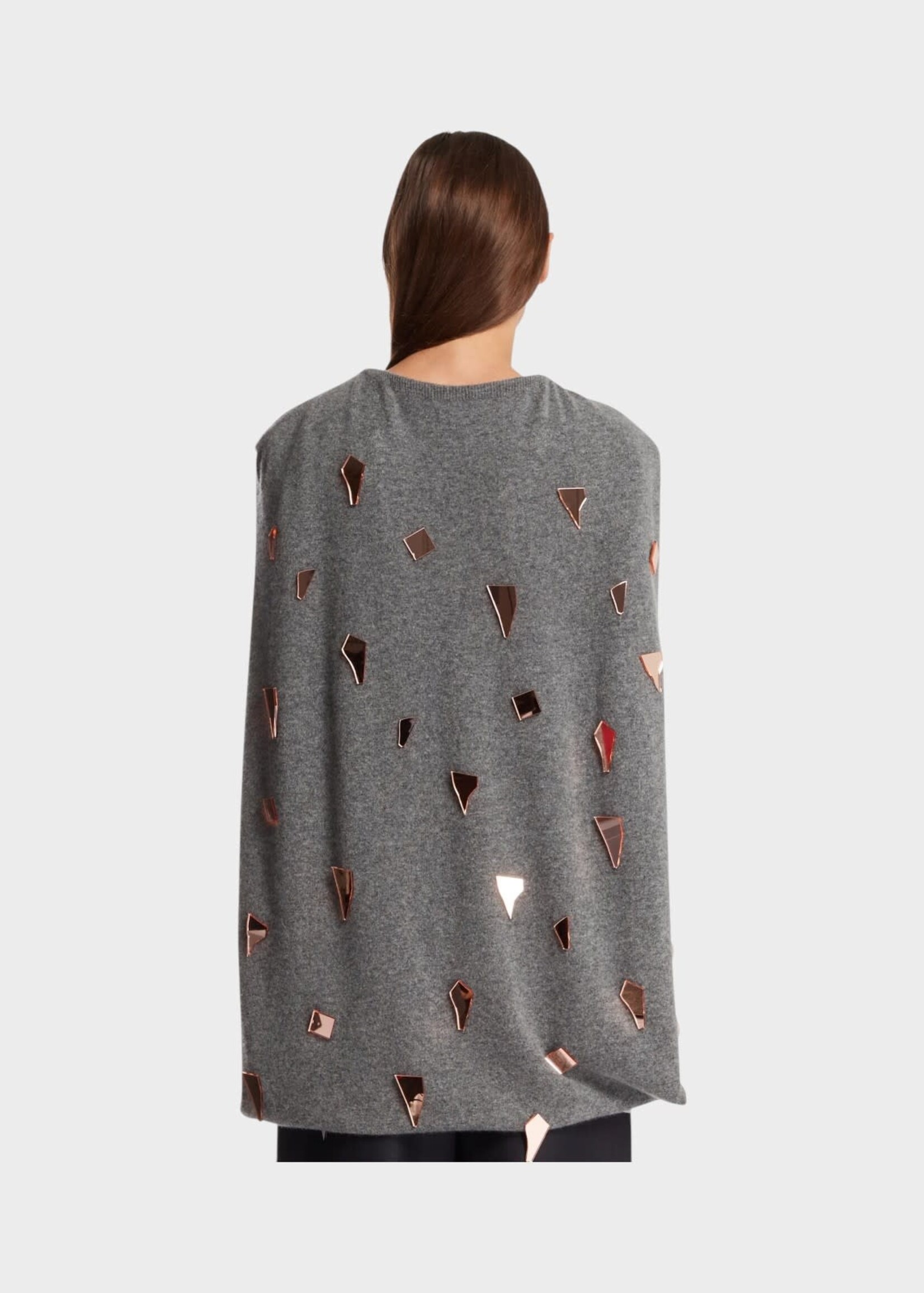 Julie Kegels Julie Kegels Dress, Grey, Wool Sleeveless Cape Mini Dress In Grey w/ Broken Mirrors