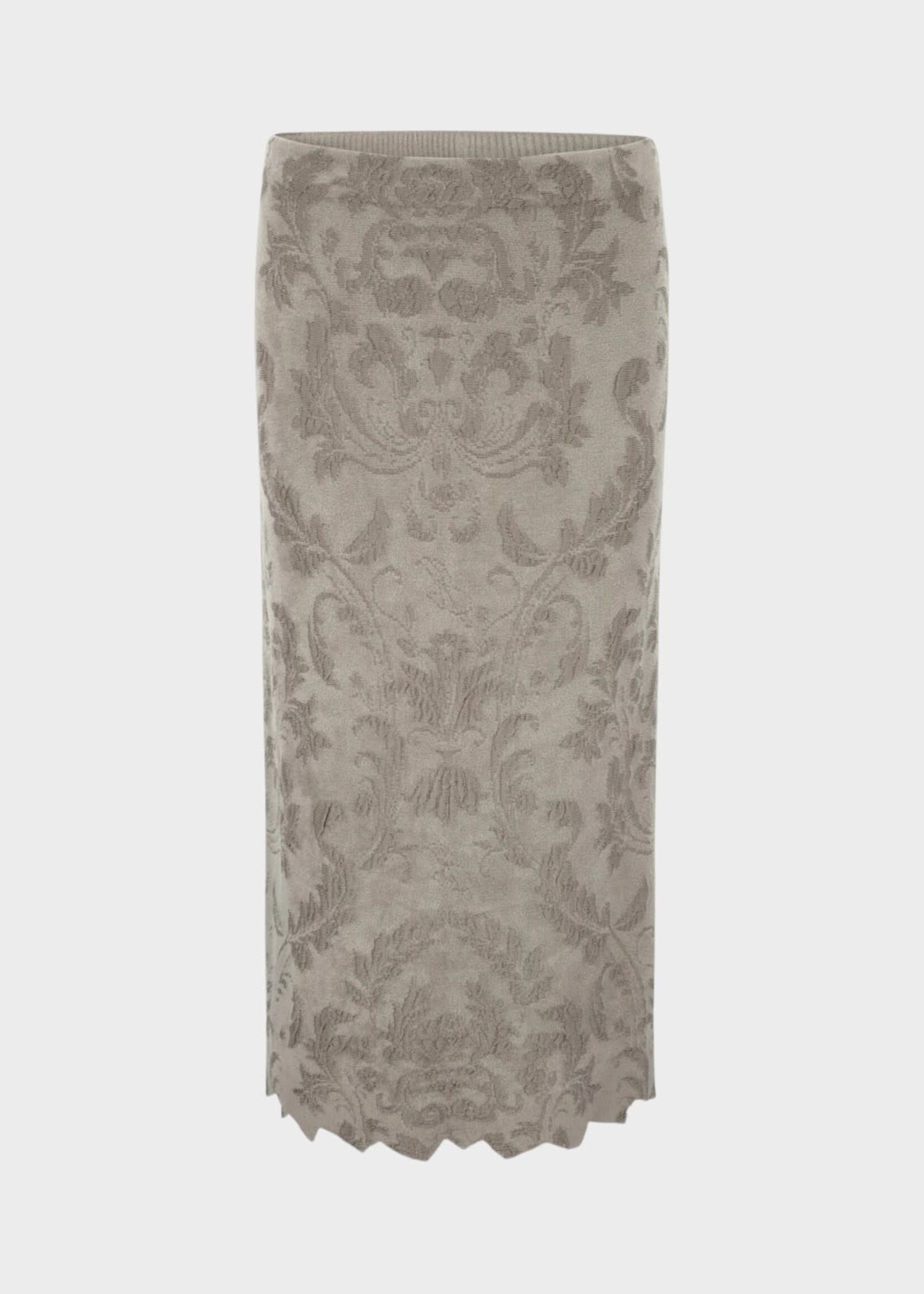 Julie Kegels Julie Kegels Skirt, Grey, Kamask Zigzag Midi Skirt In Grey Steal w/ Floral Damask Pattern