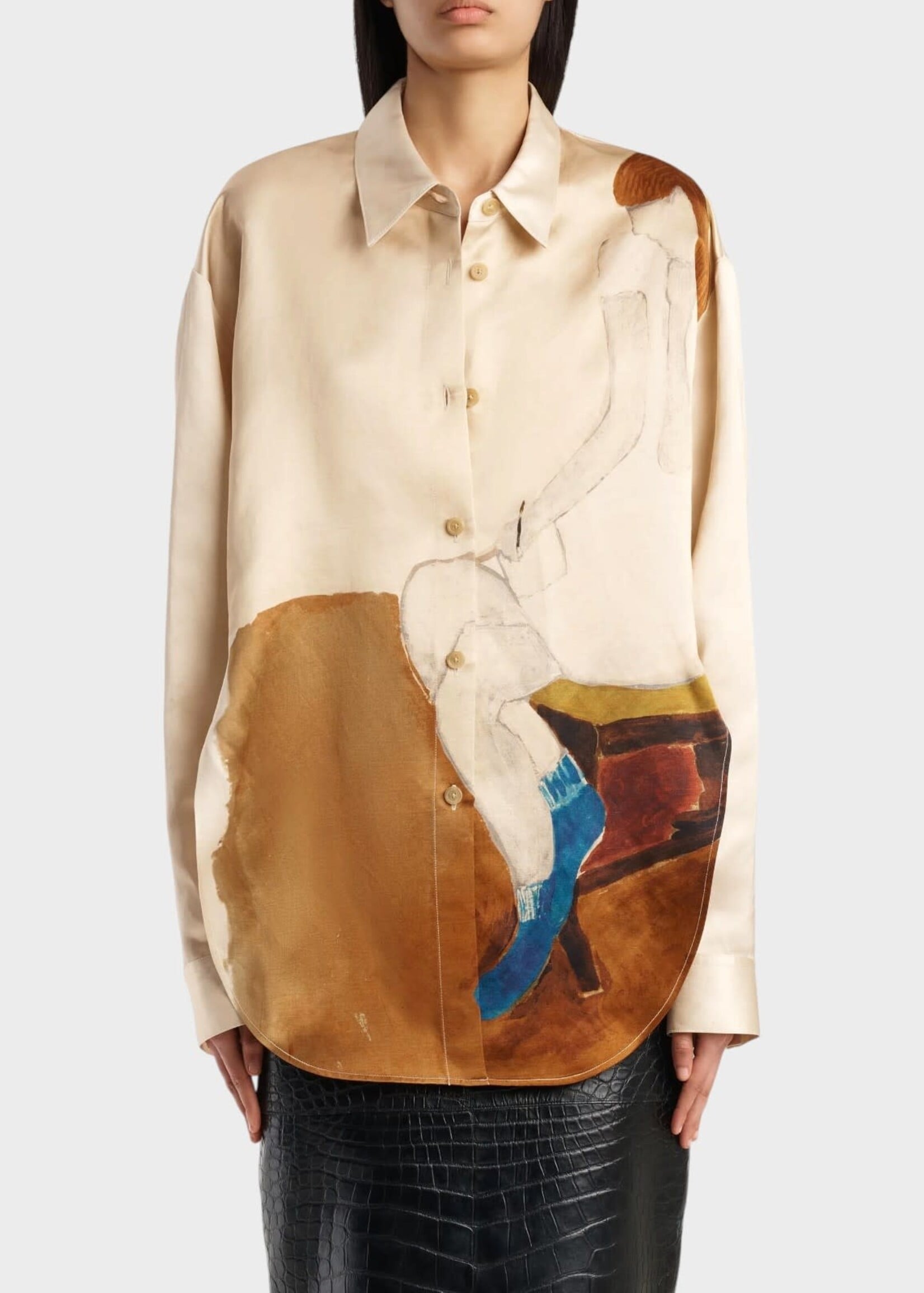 Khaite Khaite Top, Print, Goya Relaxed Fit Top in Beige w/ Lady Print