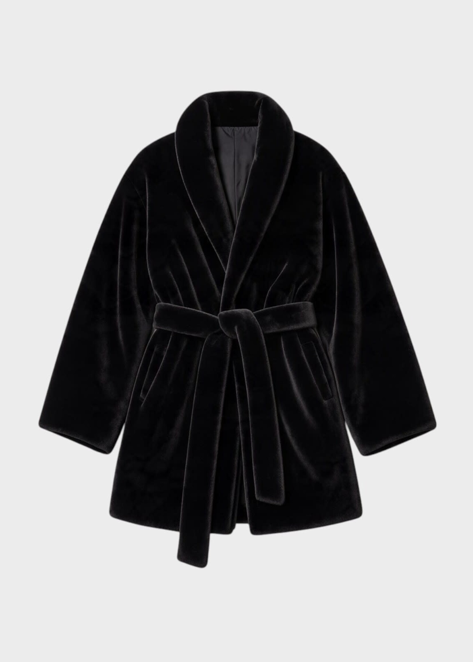 Marie Adam-Leenaerdt Marie Adam-Leenaerdt Jacket, Black, Eco Fur & Wool Diagonal Easy Peignoir Belted Jacket In Black
