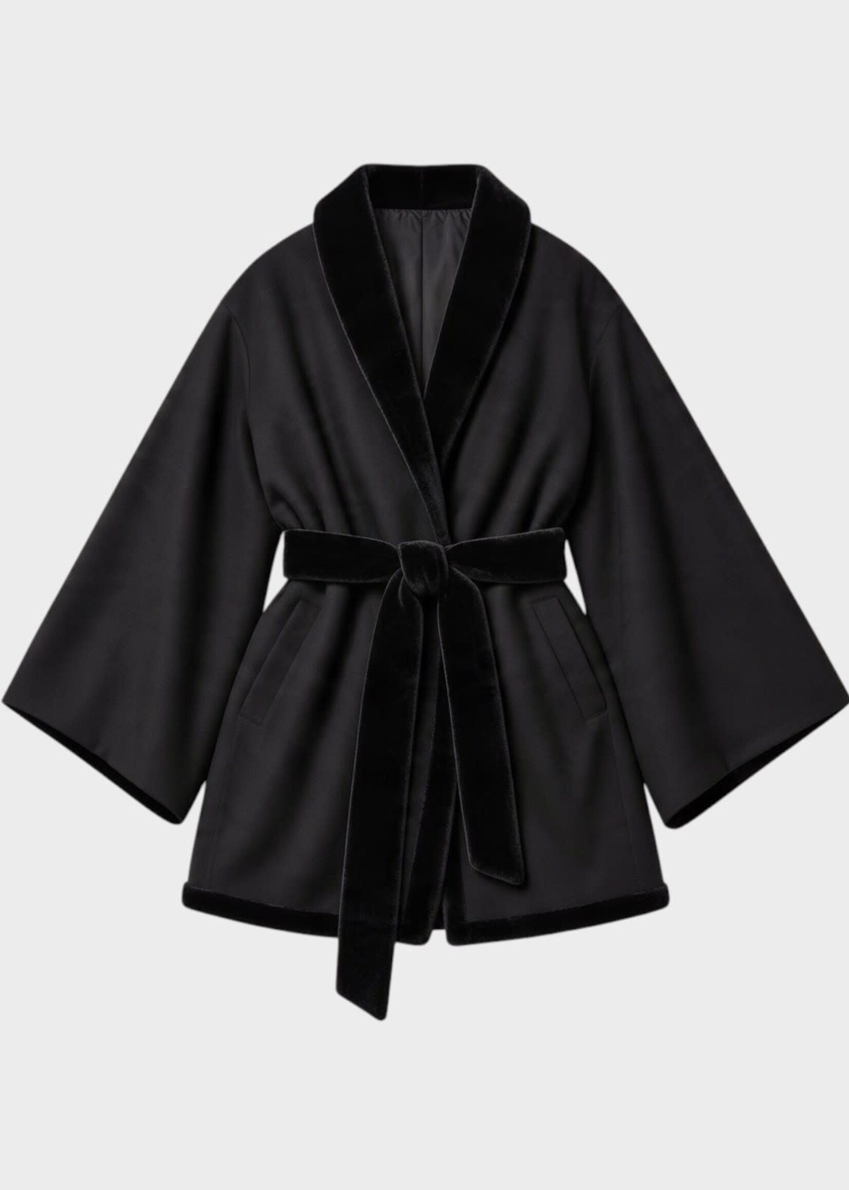 Marie Adam-Leenaerdt Marie Adam-Leenaerdt Jacket, Black, Eco Fur & Wool Diagonal Easy Peignoir Belted Jacket In Black
