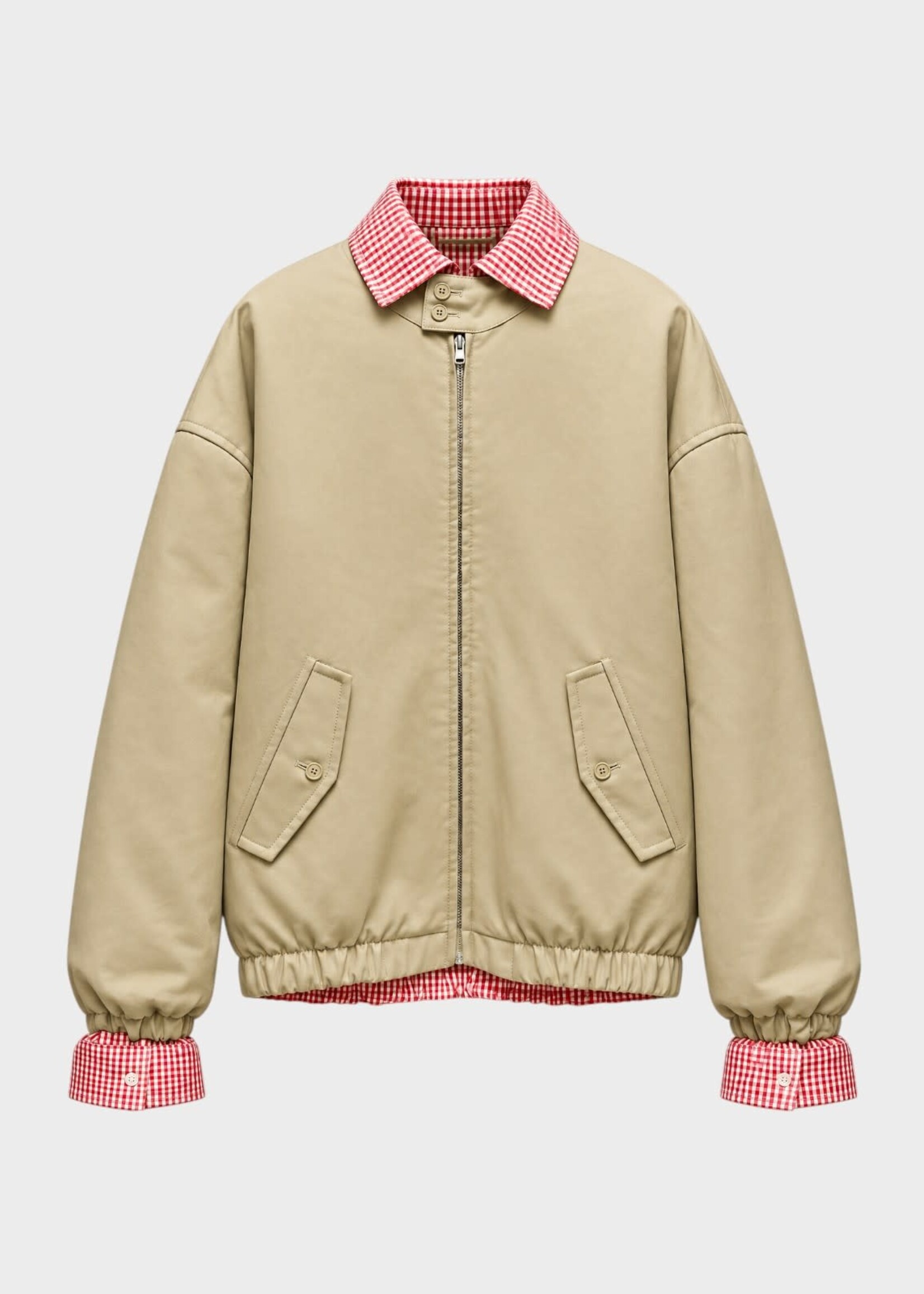 Marie Adam-Leenaerdt Marie Adam-Leenaerdt Jacket, Beige, Cotton Reversible Harrington Jacket Shirt In Beige & Vichy