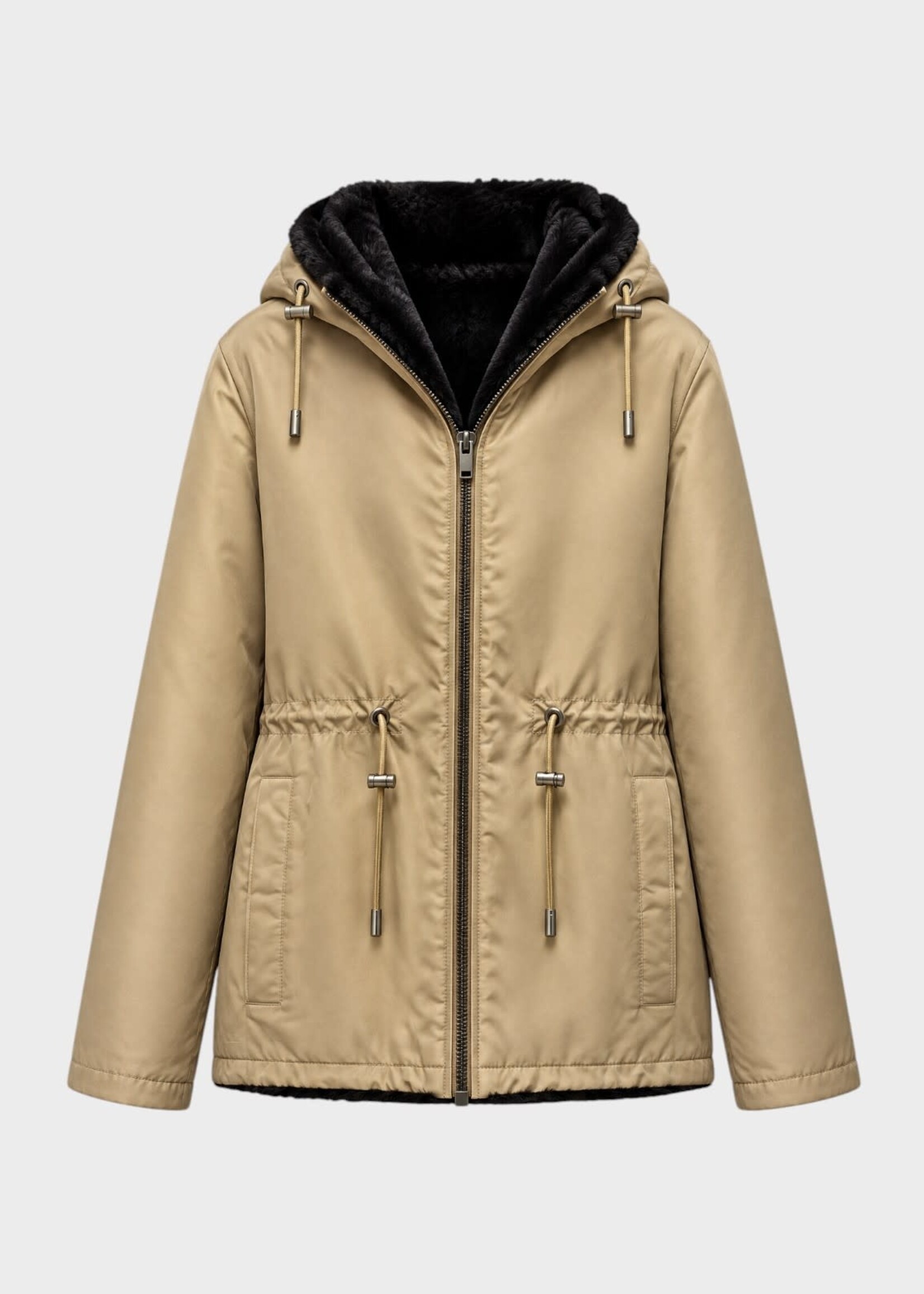 Yves Salomon Yves Salomon Jacket, Beige, Technical Fabric Reversible Merinos Lamb Parka In Bistre & Ecorce