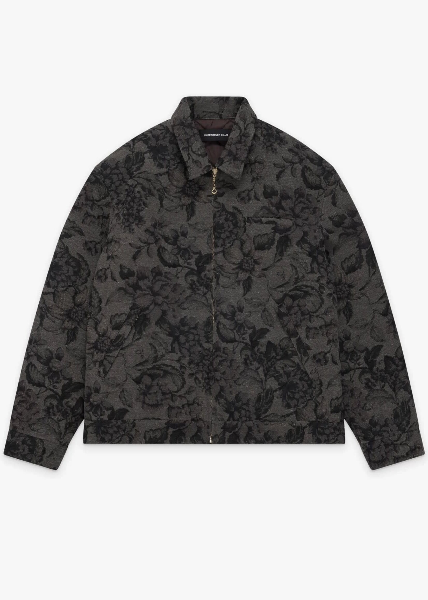 Undercover Undercover Jacket, Brown, Cotton Blend Collared Zipped Jacket in Dark Brown w/ Floral Pattern