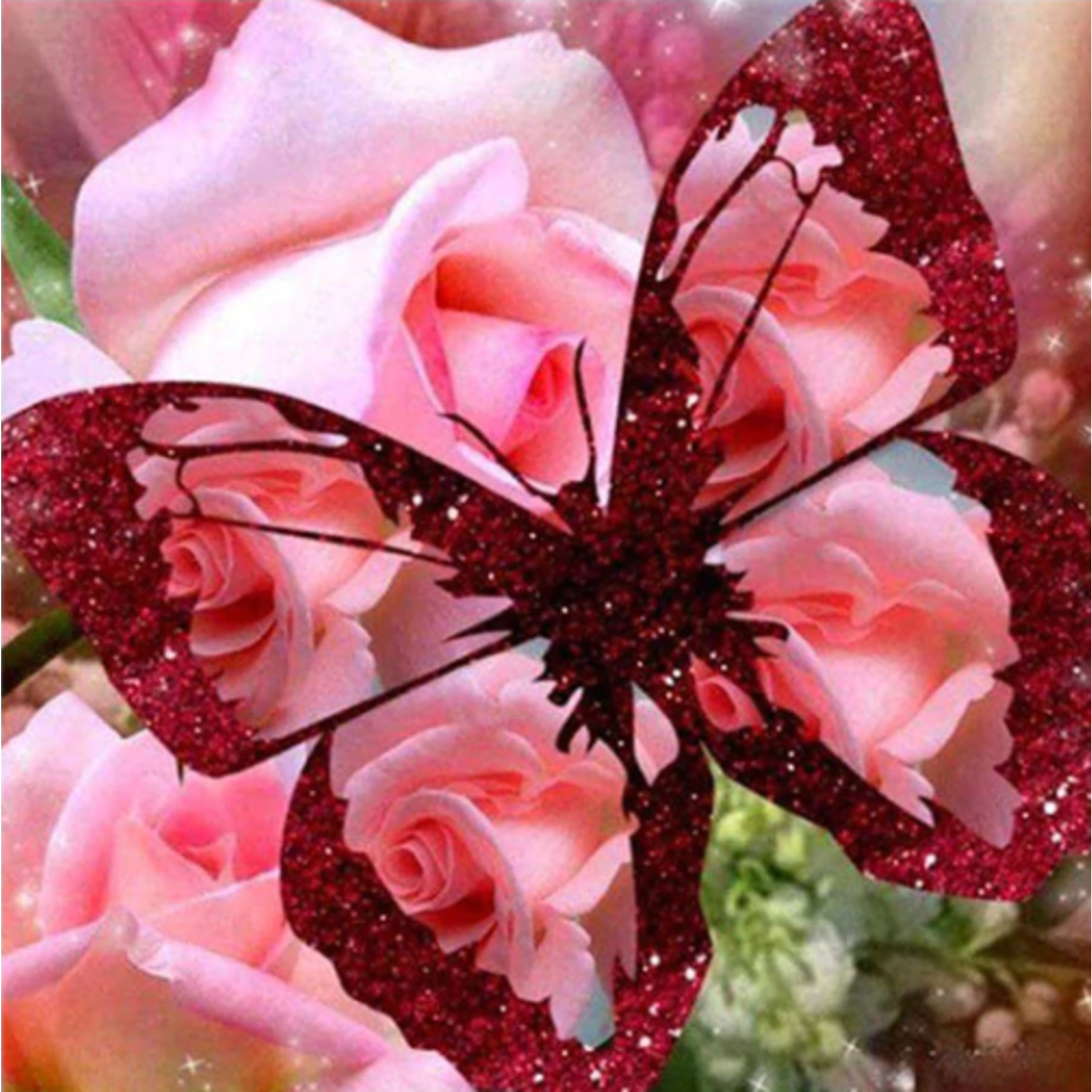 Roze vlinder met roze rozen