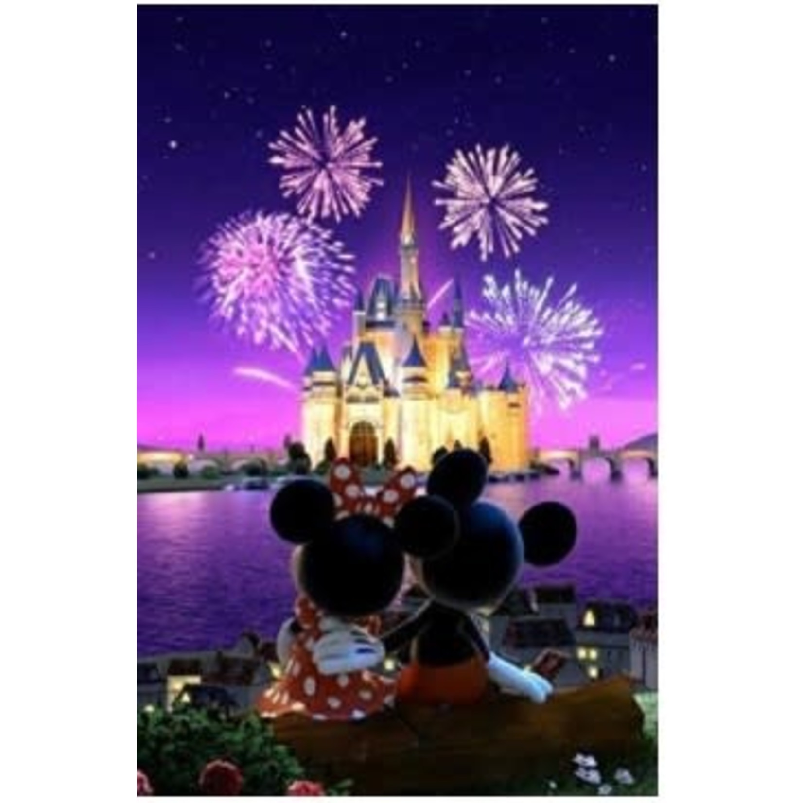 Minnie en Mickey kijkend naar het vuurwerk