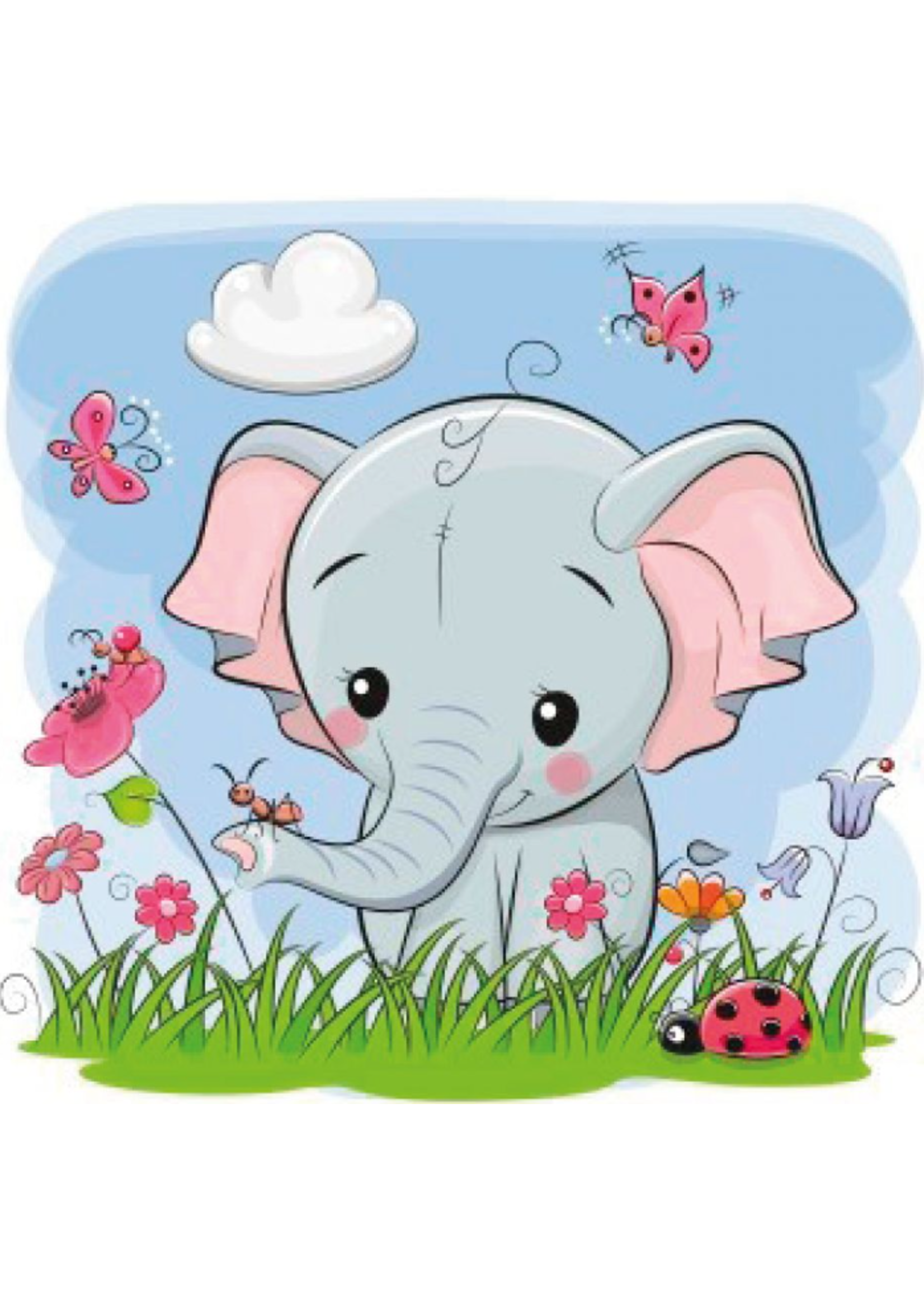 Olifantje met bloemen en lieveheersbeestje