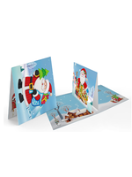 Kerstkaart – 2 delen – Kerstman met kerstboom en snoepzak & kerstslee