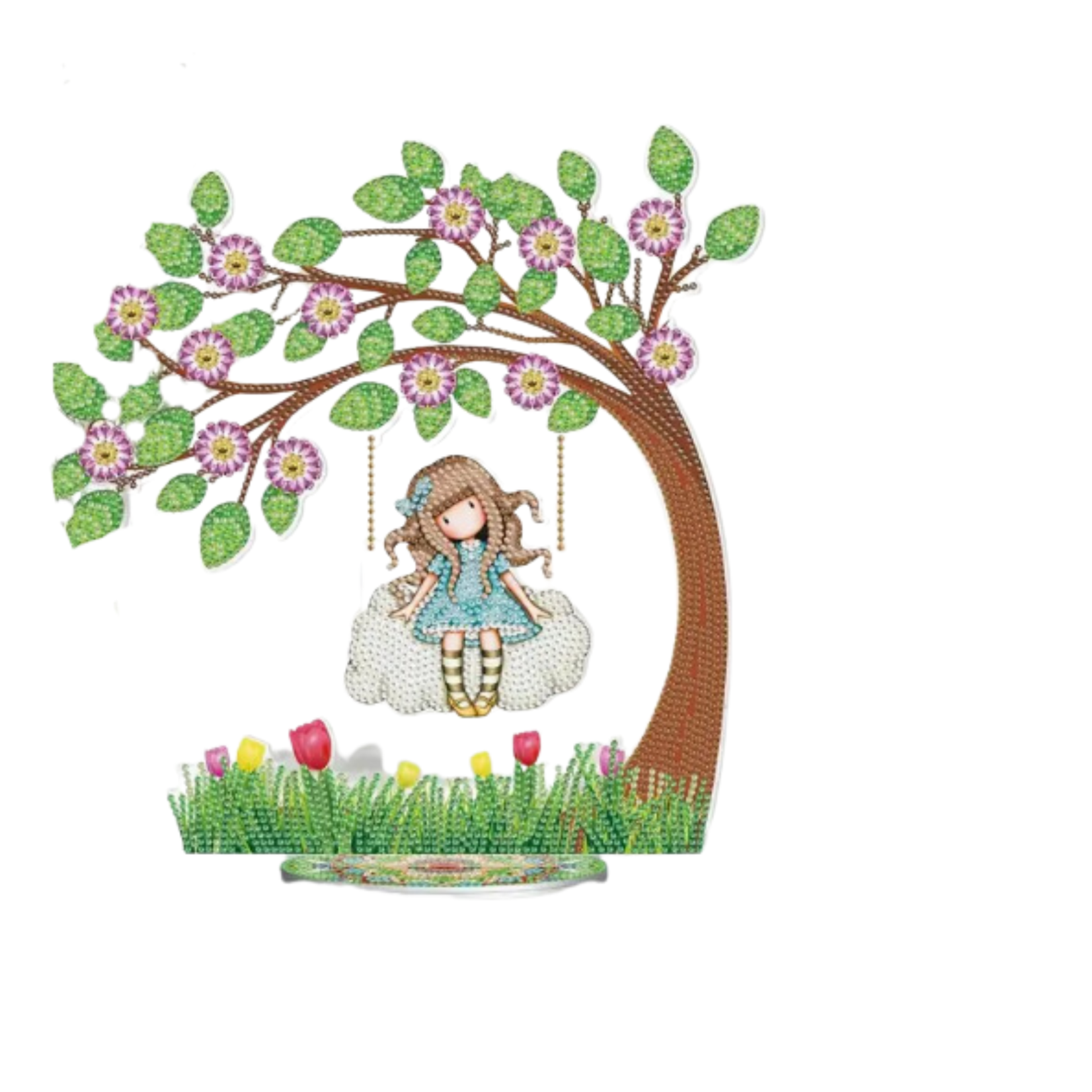 Staander meisje op wolk onder lenteboom