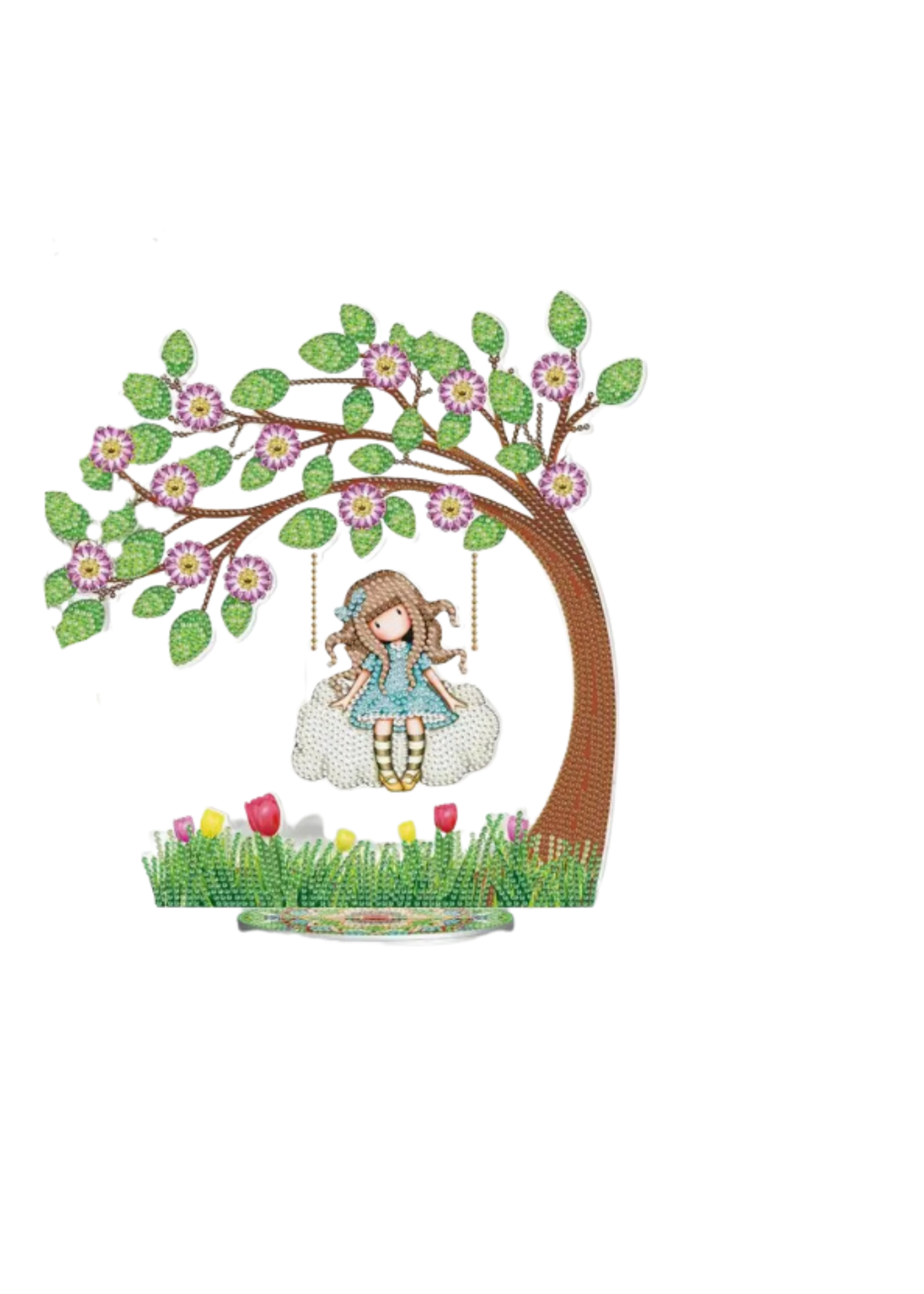 Staander meisje op wolk onder lenteboom