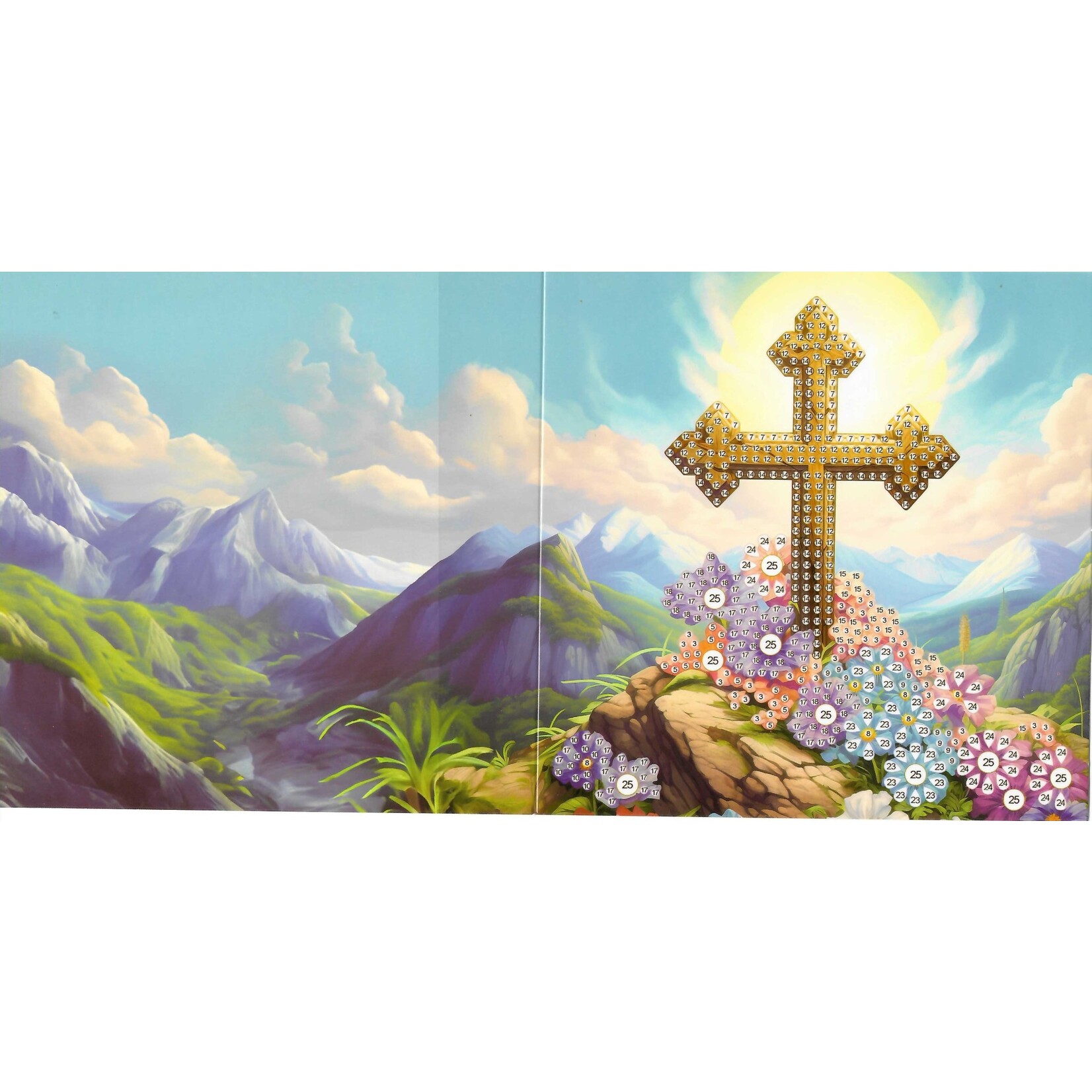 Wenskaart – Kruis 4 op een rots met bloemen