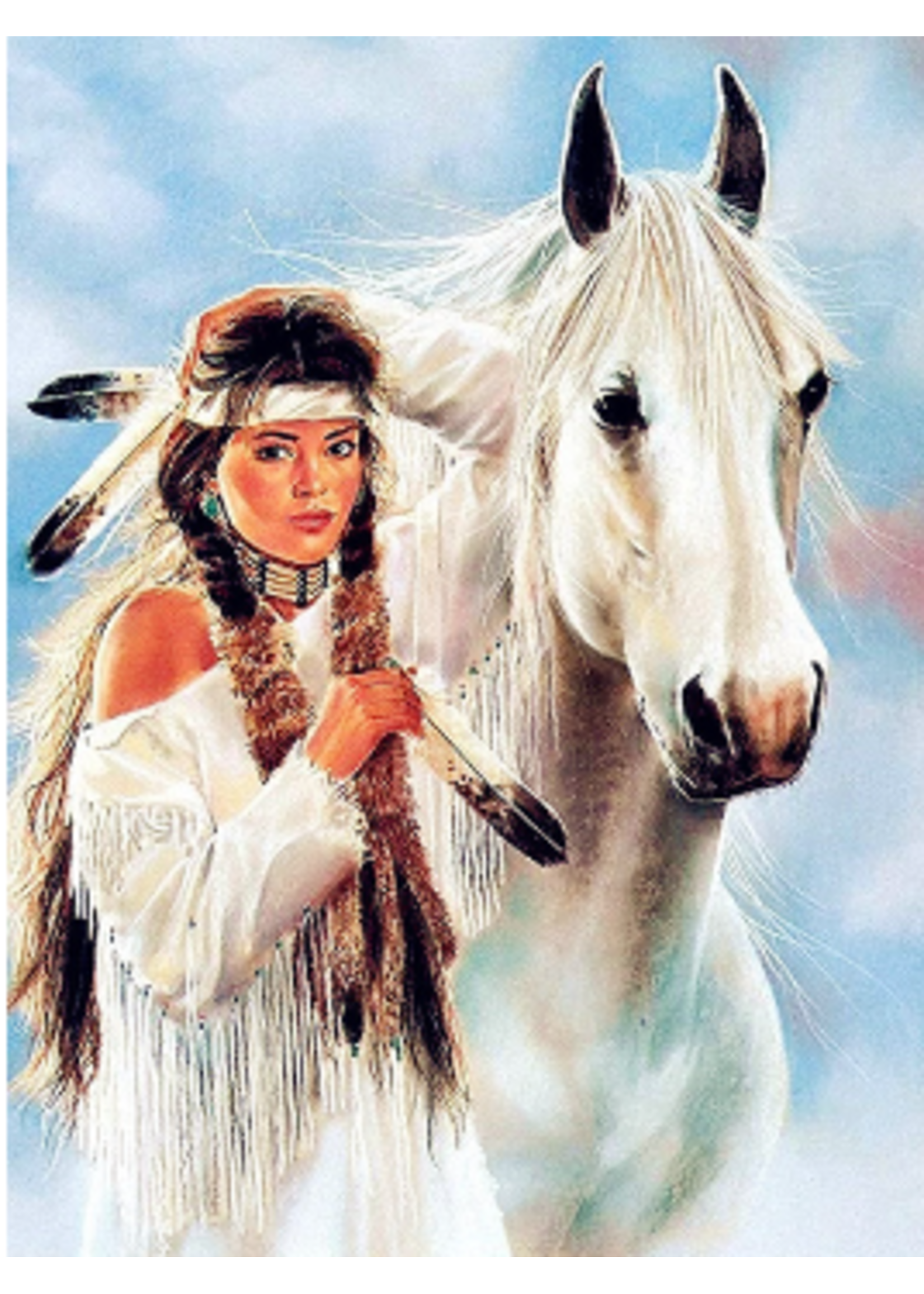 Indianenmeisje met wit paard