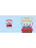 Wenskaart – Happy Birthday – Taart – Blauwe achtergrond