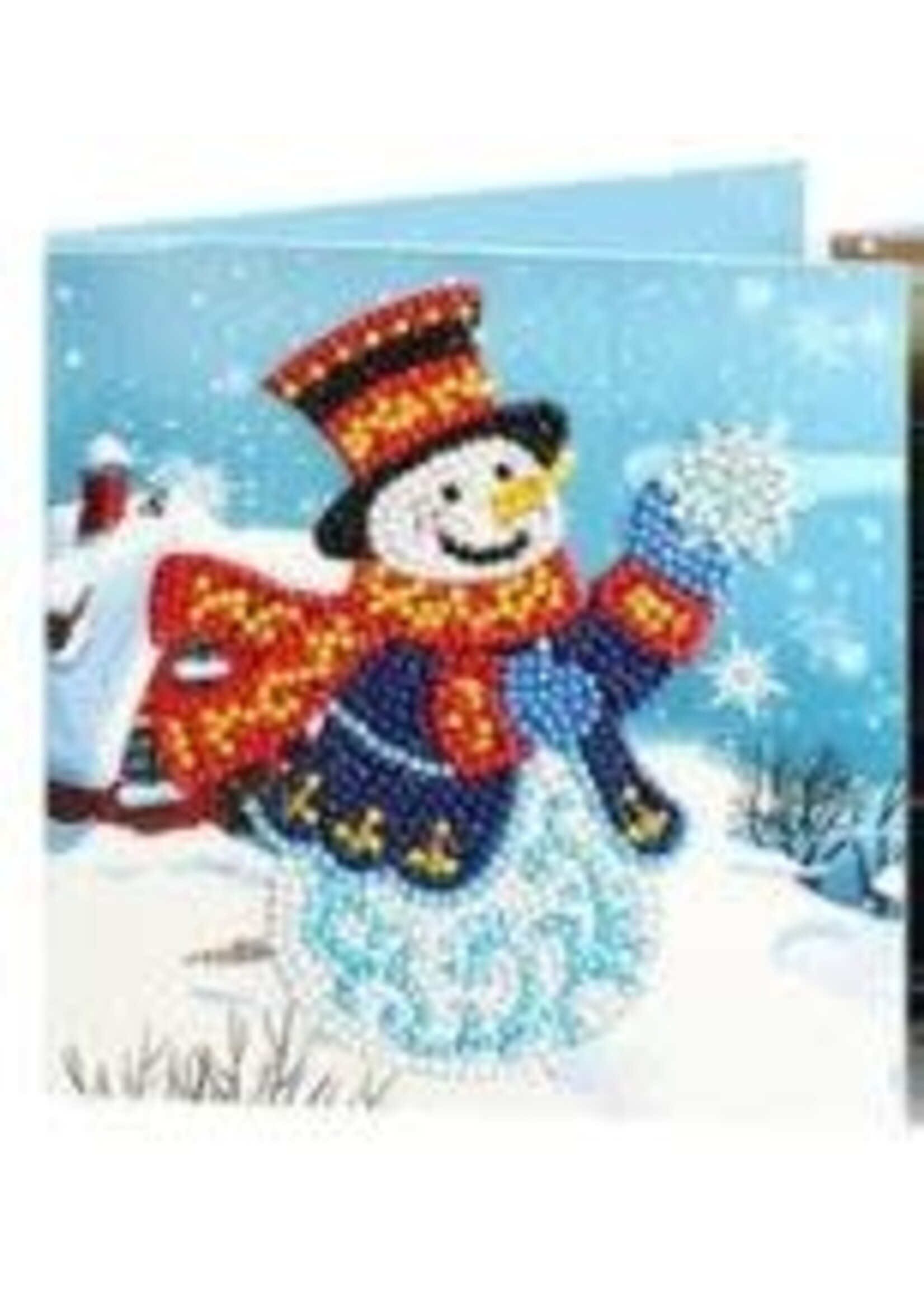 Kerstkaart – sneeuwpop met hoge hoed in de sneeuw