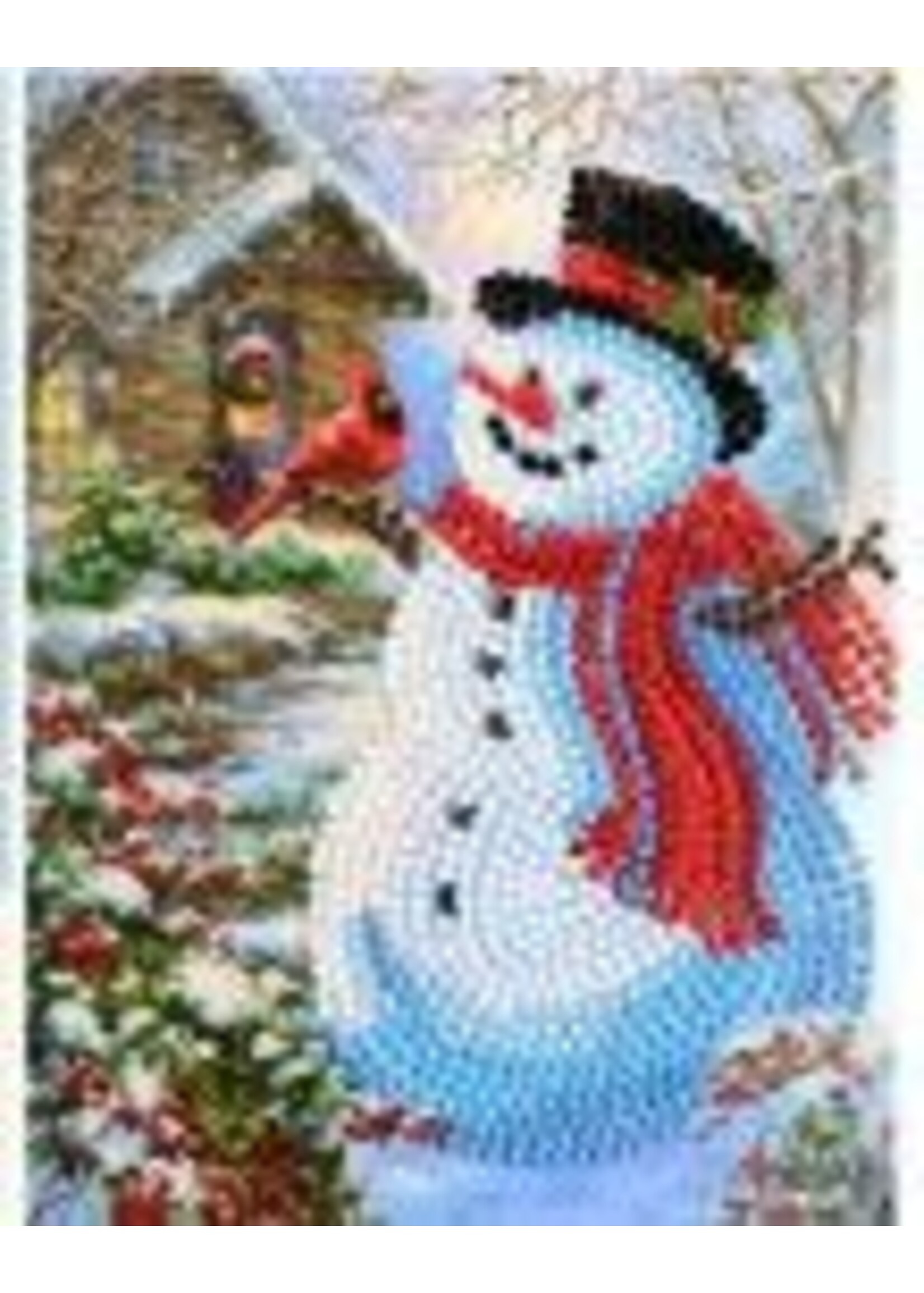 Kerstkaart – Sneeuwpop aan huisje