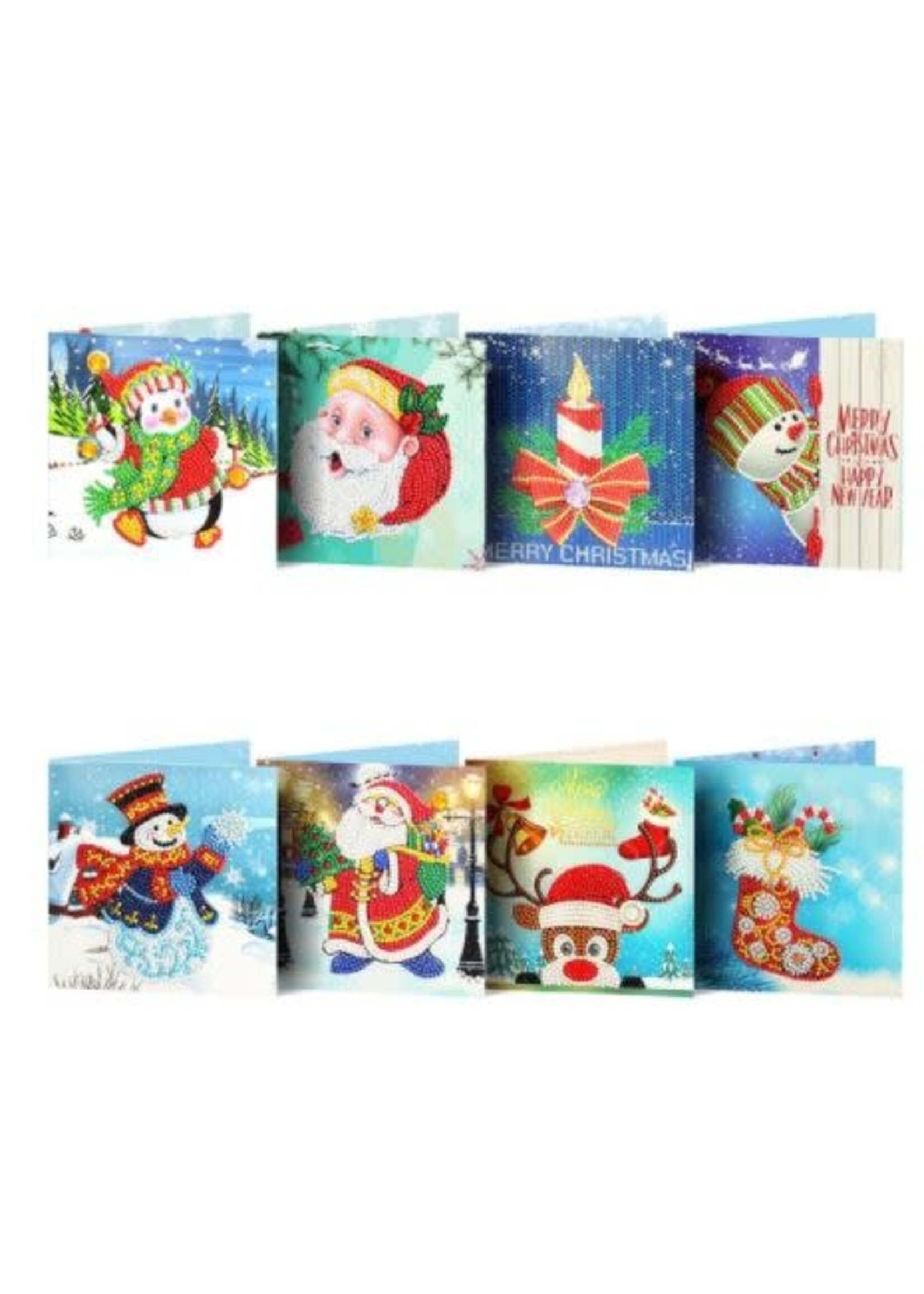 Pakket van 8 verschillende kerstkaarten