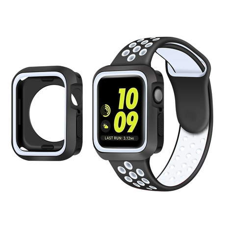 Strap it Strap it Correa deportiva Apple Watch 7 Funda TPU blanco negro
