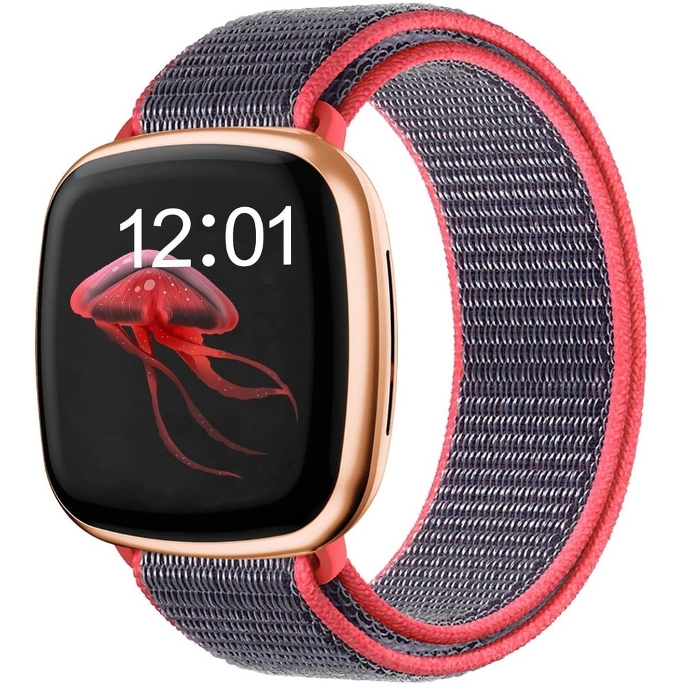 Correa nylon Fitbit Versa 3 (gris rojo) Correasmartwatch.es