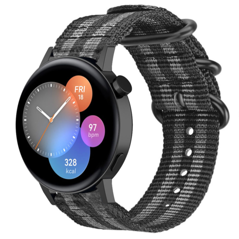Strap-it Strap-it Correa nylon con hebilla Huawei Watch GT 3 42mm (negro/gris) Strap-it Strap-it Correa nylon con hebilla Huawei Watch GT 3 42mm (negro/gris)