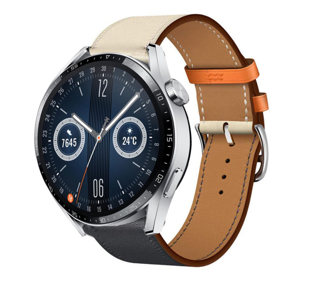 Strap-it Strap-it Correa cuero Huawei Watch GT 3 46mm (blanco/azul oscuro) Strap-it Strap-it Correa cuero Huawei Watch GT 3 46mm (blanco/azul oscuro)