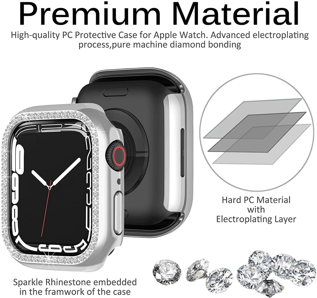 Strap-it Strap-it Funda protector de diamantes Apple Watch 7/8/9 41mm (plata) Strap-it Strap-it Funda protector de diamantes Apple Watch 7/8/9 41mm (plata)