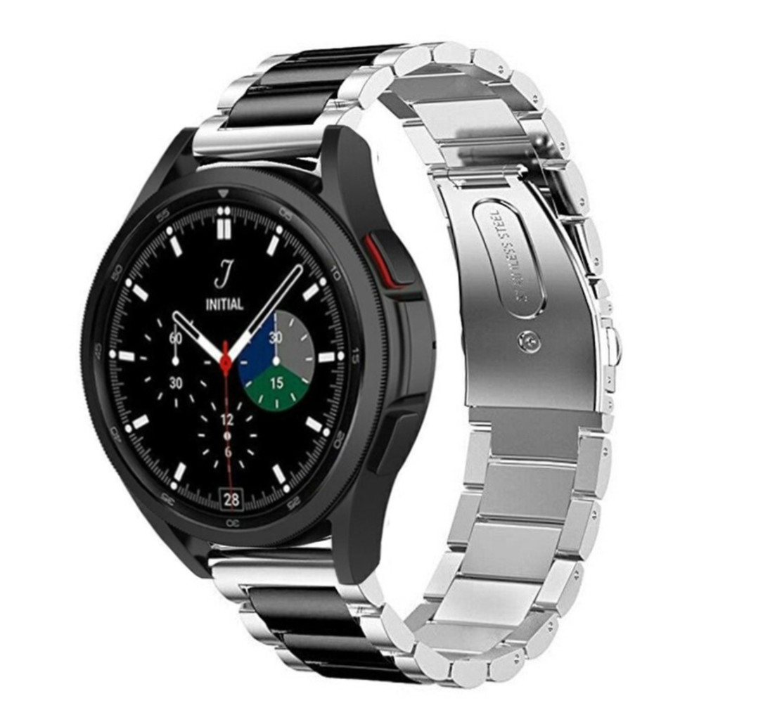 Correa acero Samsung Galaxy Watch 4 Classic 46mm plata negro Correasmartwatch.es