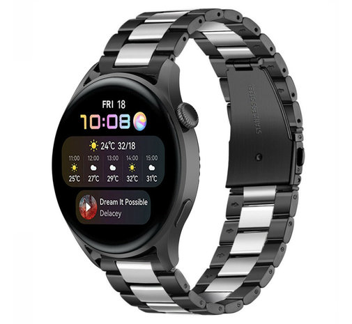 Strap-it Strap-it Correa acero Huawei Watch 3/3 Pro (negro/plata) Strap-it Strap-it Correa acero Huawei Watch 3/3 Pro (negro/plata)