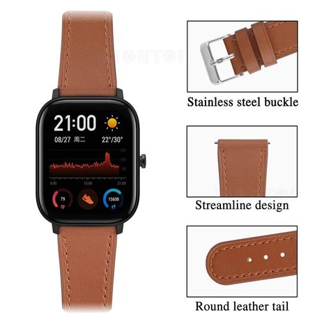 Strap-it Strap-it Correa cuero Xiaomi Amazfit Bip (marrón apretado) Strap-it Strap-it Correa cuero Xiaomi Amazfit Bip (marrón apretado)