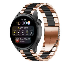 Strap-it Correa acero Huawei Watch 3 (Pro) (oro rosa/negro) Strap-it Correa acero Huawei Watch 3 (Pro) (oro rosa/negro)