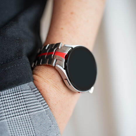 Strap-it Strap-it Correa acero sólida Samsung Galaxy Watch 4 40mm (plata/roja) Strap-it Strap-it Correa acero sólida Samsung Galaxy Watch 4 40mm (plata/roja)