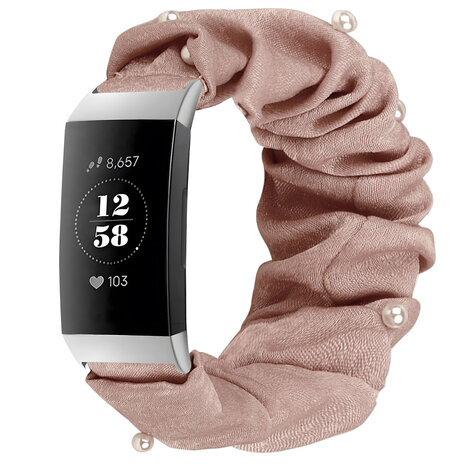 Strap-it Strap-it Correa scrunchie Fitbit Charge 4 (beige oscuro con perlas) Strap-it Strap-it Correa scrunchie Fitbit Charge 4 (beige oscuro con perlas)