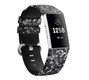 Strap-it Correa silicona Black Flower Fitbit Charge 3 / 4