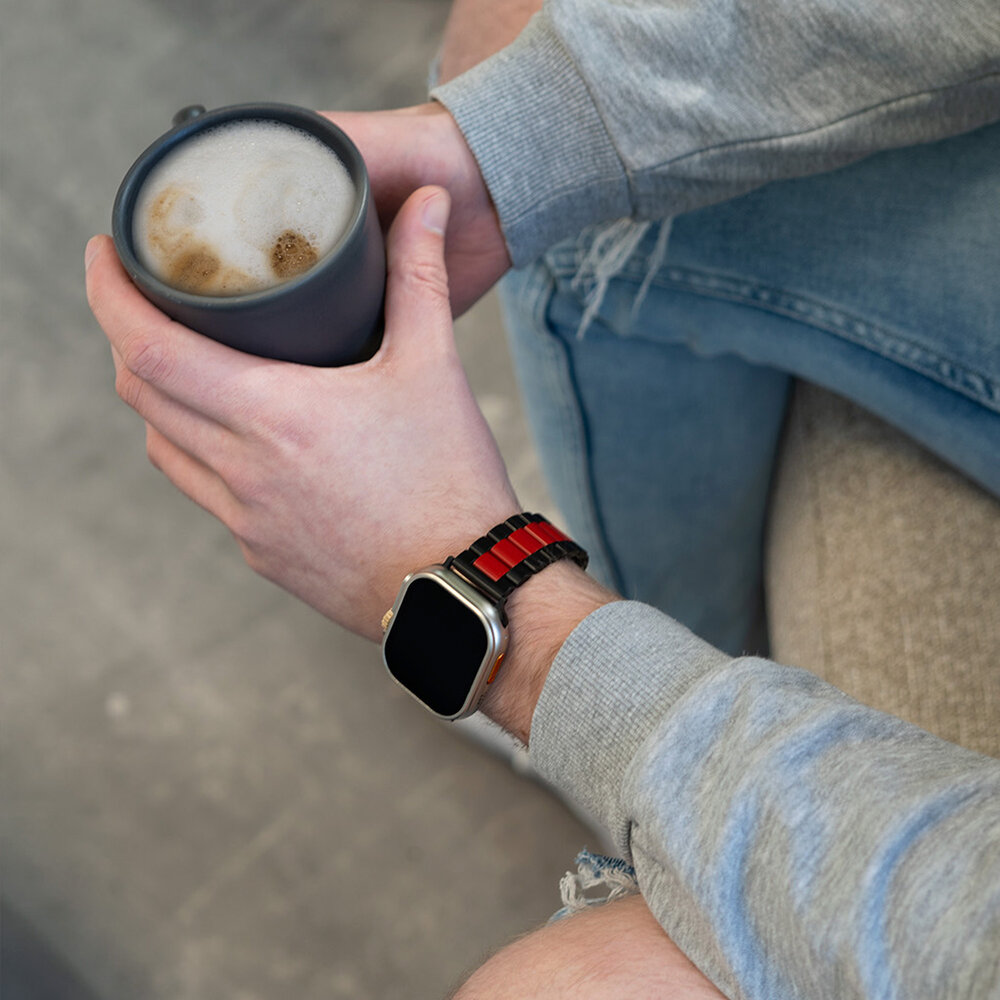 Strap-it Strap-it Correa acero Apple Watch (negro/rojo) Strap-it Strap-it Correa acero Apple Watch (negro/rojo)