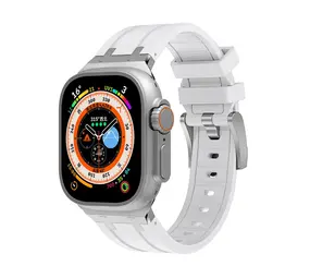 Strap-it Correa silicona liquida de lujo Apple Watch (blanco con plata)